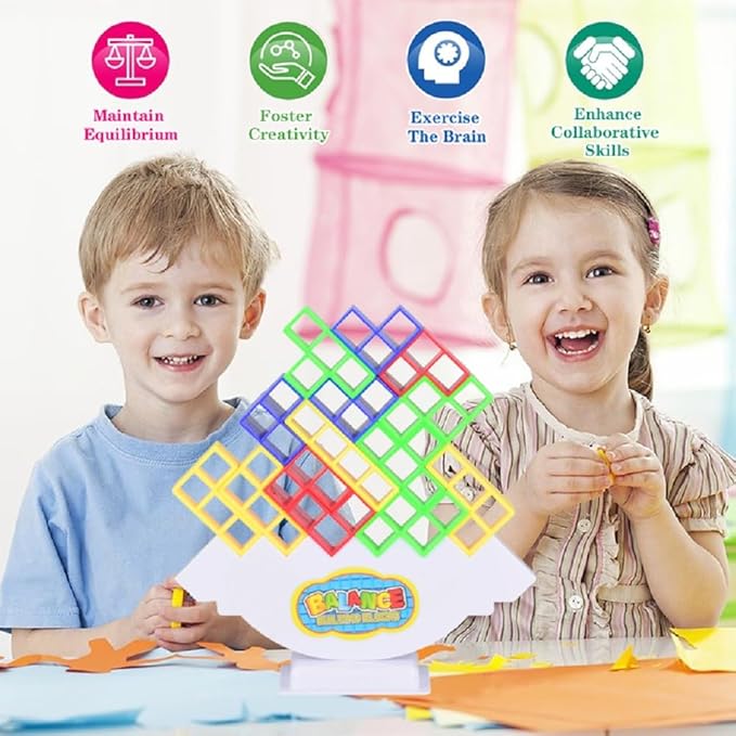 Tetra Tower Game 48 PCS: Family Fun Balance Stacking Game, Cooperative Play Stack Attack Game, Tetra Tower Games for Kids, Ideal for Parties, Travel, Kids Games, and Board Games