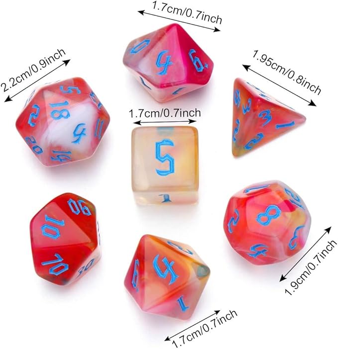 7pcs/Set D4 D6 D8 D10 D12 D20 Dichromatic Polyhedral Dices for Beginner Role Playing Game D&D Dice Set Party Table Board Game Supplies，with A Silver Pouch(BluePurple)