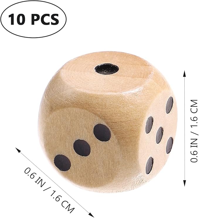 Wooden 6 Sided Dice Game Dice 10Pcs Wooden Dice 16mm Dice with Numbers 1-6 Wooden Dice Set Party Favors for Table Games