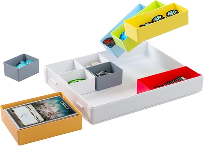 Token Silo Convertible | Store & Organize Board Game Tokens | 9 Removable Trays in 3 Different Sizes | Stackable Token Box | Convenient Design | White/Multi-Color | by Gamegenic (GGS22005ML)