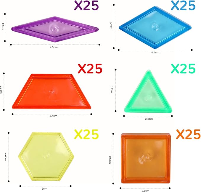 140 Pcs Transparent Pattern Blocks Set for Light Table, Geometric Shapes Blocks, Math Manipulative for Shape Recognition, Light Table Accessories and Manipulatives