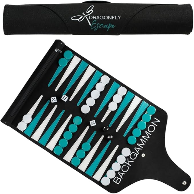 Roll-Up Travel Backgammon Game | Lightweight Roll-up Backgammon Set | Travel Backgammon Sets for Adults | Portable Travel-Size Strategy Board Game for Camping, Backpacking or Beach