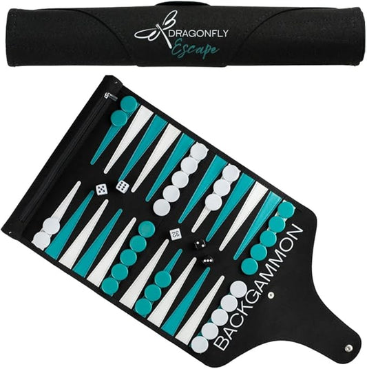Roll-Up Travel Backgammon Game | Lightweight Roll-up Backgammon Set | Travel Backgammon Sets for Adults | Portable Travel-Size Strategy Board Game for Camping, Backpacking or Beach