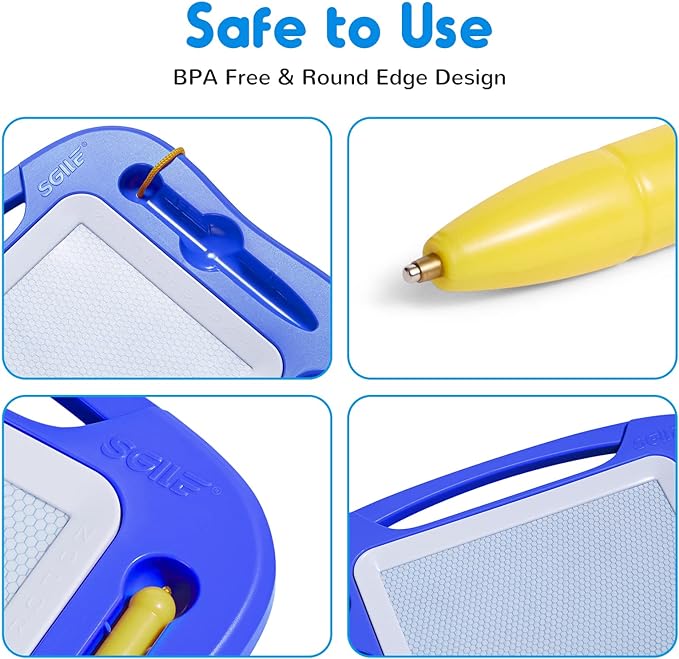 SGILE Magnetic Drawing Board for Kids, Colorful Erasable Doodle Board with Magnet Pen, Painting Sketch Pad with Three Stamps, Travel Toy, Birthday Gift, Educational Learning Toy for Toddlers, Blue
