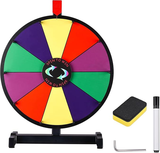 WinSpin 15" Prize Wheel 10 Slots Heavy Duty Editable Tabletop Spinning Wheel with Dry Erase Marker & Eraser for Fortune Game Tradeshow and Carnival, Classic Series