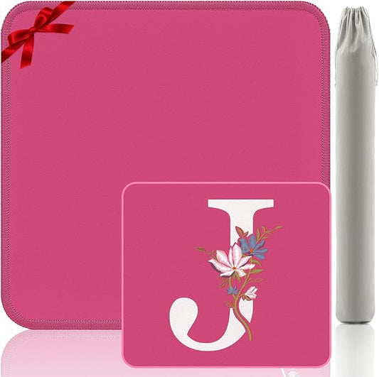 Mahjong Mat | Neoprene Anti-Slip Noise Reduction, Simple Design & Embroidery | 32.4x32.4 Inch Pink | Perfect for Mahjong, Board Games & Tile Games | Elegant Gift(Custom J Letter)