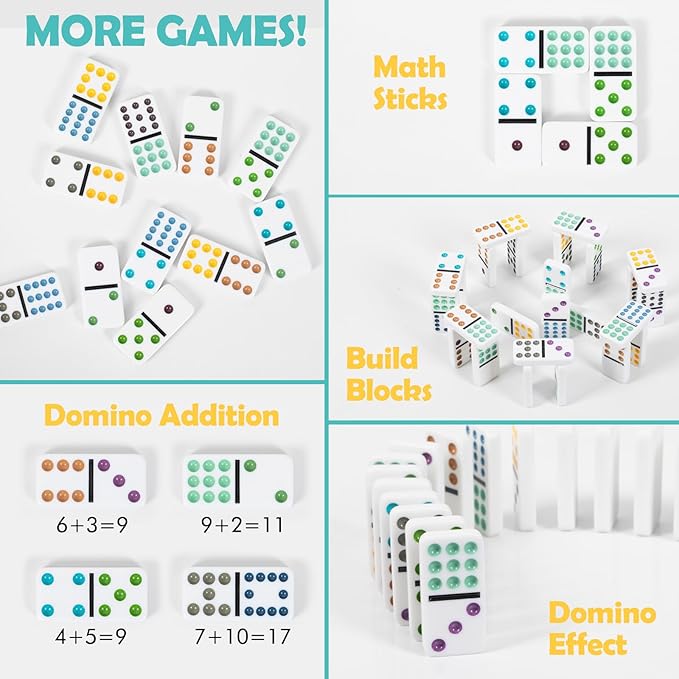 DAILYLIFE Mexican Train Dominoes Set, Double 12 Dominoes Set with Portable Case, 91 Tiles Colored Dominos Set for Adults, Mexican Train Games for Family Night, Travel, Party