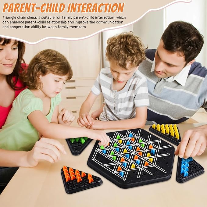 TOYANDONA Chain Triangle Chess Game, Triangle Rubber Band Game Chain Geometric Chess Game Strategy Board Games for Family Kids Adults, 2 to 4 Players