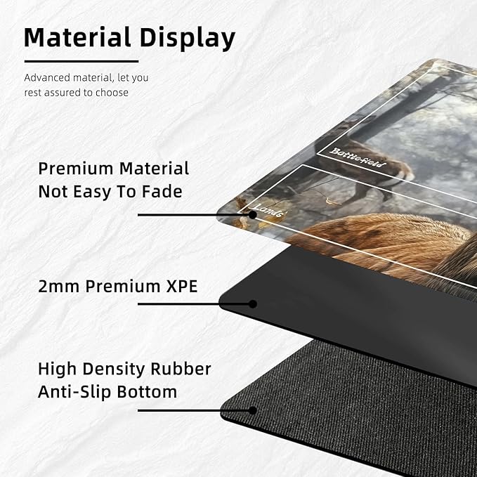 for MTG Playmat with Zones Storage Bag, for TCG Playmat and Playing Card Mat for Magic Board Games, Realistic Deer Non-Slip Stitched Edges Game Mat, Rollable Foldable Card Playmats