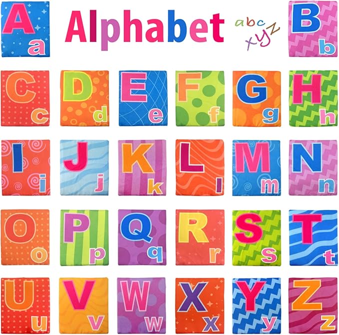 26 Pieces Soft Alphabet Cards with Cloth Storage Bag for Babies Infants, Toddlers and Kids ABCs Learning Flash Cards, Best Early Educational Toys for 0 1 2 3 Years Old Boys and Girls