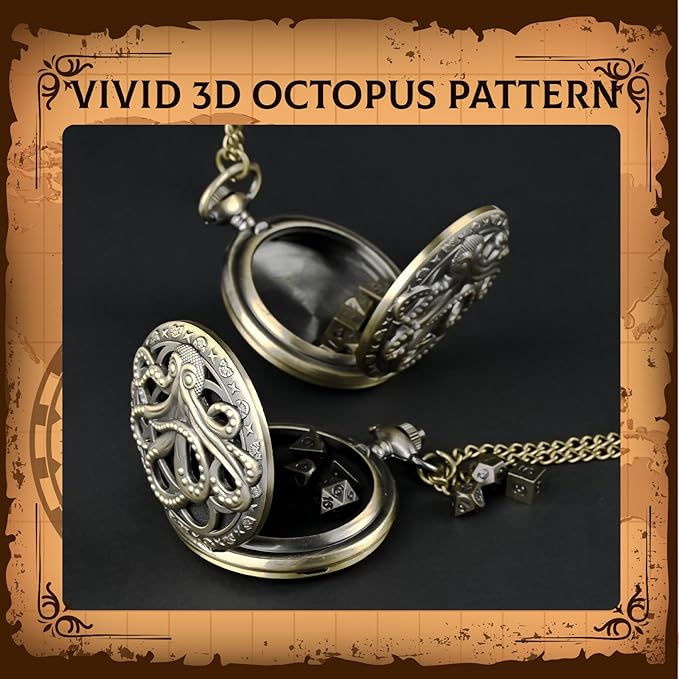 Mini DND Dice Set with Pocket Watch Shell, 7PCS Polyhedral Metal Dice Set Perfect for Dungeons and Dragons, MTG, Role Playing Board Games Accessory (ZY01-Bronze)