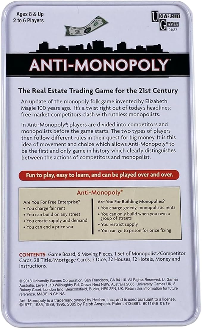 Anti-Monopoly Game Tin Travel by University Games |The Real Estate Trading Game for the 21st Century | Fun, Challenging Game in Travel Tin | For Ages 8 Years and Up