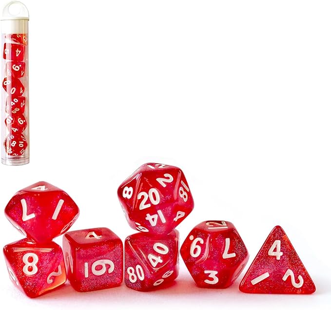 Moonstone 10mm Mini DND Dice Set for MTG RPG Dungeons and Dragons Role Playing Game, Moonstone Red Color