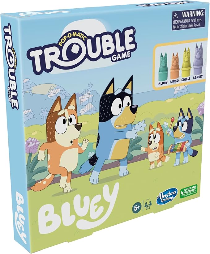 Hasbro Gaming Trouble: Bluey Edition Board Game for Kids, 2-4 Players, Race Bluey, Bingo, Bandit, or Chilli to The Finish, Ages 5 and Up (Amazon Exclusive)