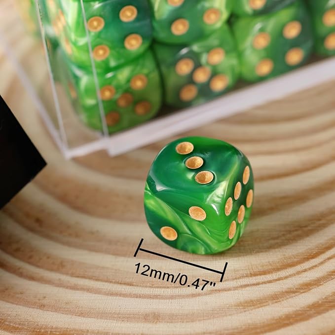 36 Mini Dice Set, 12mm 6 Sided D6 Game Dice, Two Colours (Dark Green & Light Green) with Portable Gaming Box