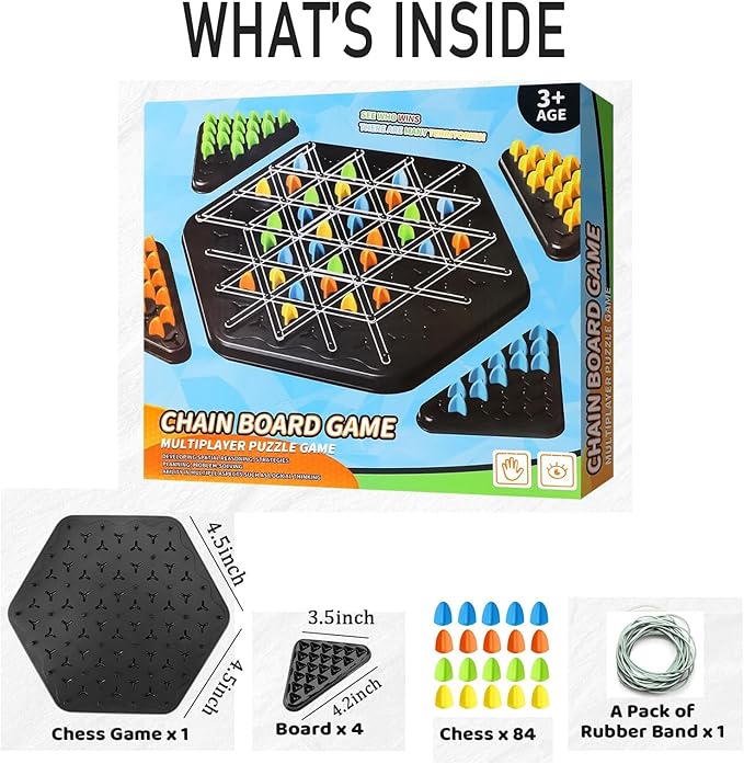 Chain Triangle Chess Game, Rubber Band Chess Board Tabletop Game, Family Puzzle Tabletop Game for Kids and Adults for 2 to 4 Players