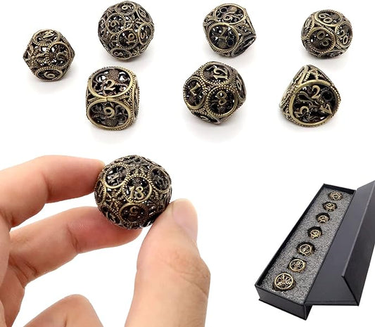 DND Dice,Hollow D&D Metal Dice,Unique Round Ball Design Octopus Dice with Gift Box for Dungeons & Dragon Gaming,7 PCs Steampunk Polyhedral D and D Dic (Ball Octopus Bronze)