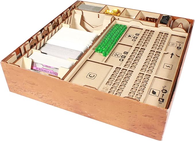 The Broken Token Terraforming Mars Compatible Base Game Organizer - Wood Storage Box with Multiple Trays & Card Shoe - Wooden Game Organizer