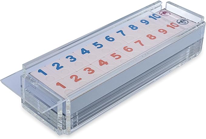 Luxury Rummy Tile Set Game in Handmade Acrylic Case with 4 Racks Included (Clear)
