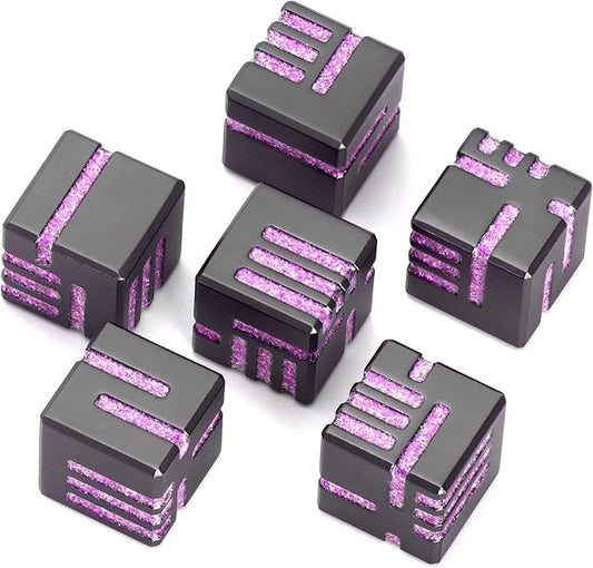 D6 Dice Set of 6 Pcs, 16mm Cool Fancy 6 Sided Dice, Metal D6 for DND, RPG, Dungeons and Dragons (Matte Black & Glitter Purple)