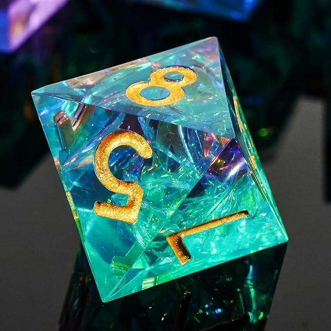 DND Dice Set Dungeons and Dragons Dice Sharp Edged Dice Set of 7 DND Faceted Dice Golden Numbers and Beautiful Iron Box Perfect for Dungeons & Dragons RPG and Board Game(Cyan Purple)