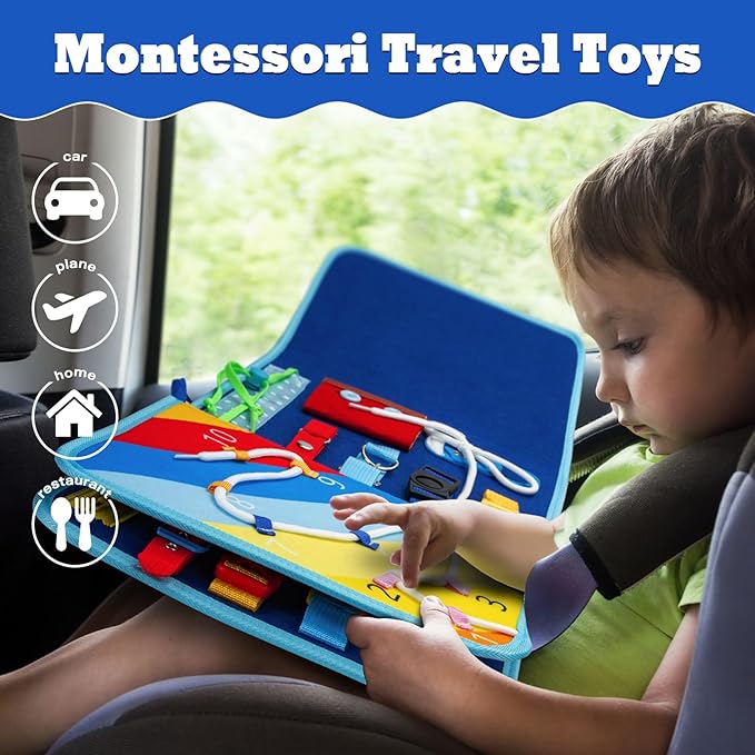 Toddler Busy Board Book - 8 in 1 Montessori Toys for 1 2 3 4 Year Old Learning Educational Activity Gifts for Girls Boys