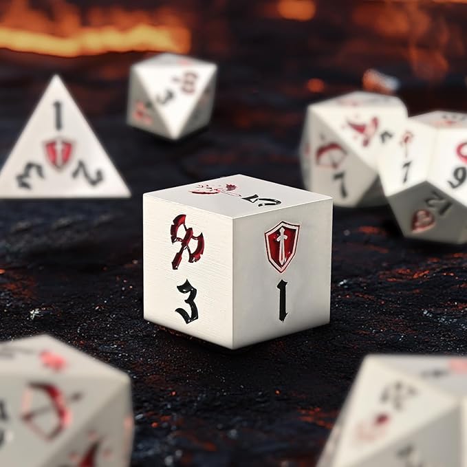7PCS Metal Dice Set for Dungeons and Dragons,Class Icons Dice,Role Playing Board Games Accessories (Silver)