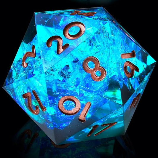 YEMEKO Single D20 Dice - 22mm, 20 Sided D&D Dice for Dungeons and Dragons, DND Dice with Resin Sharp Edge, Handmade Polyhedral for RPG, Roleplaying Games MTG Table Games(Blue Dark)