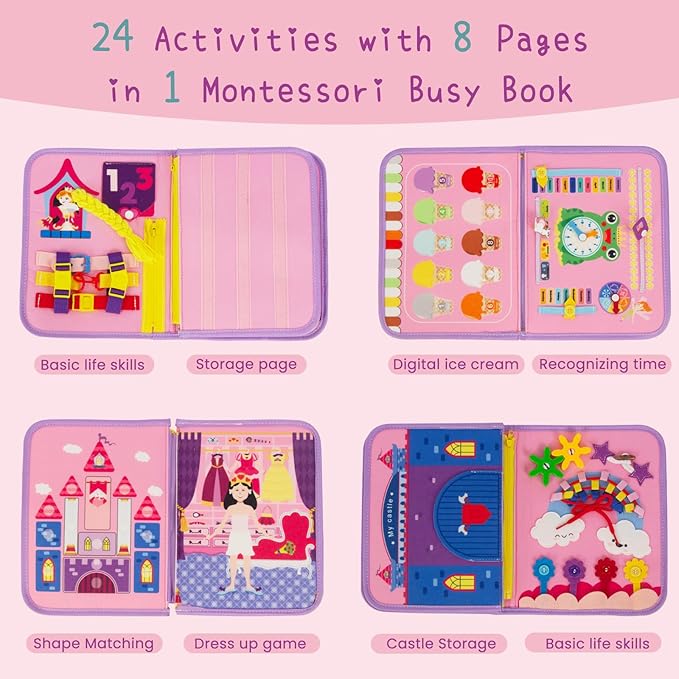 Busy Board Montessori Toys for Boy Girl Birthday Gifts, Busy Book Learning Sensory Easter Toys for Toddlers, Toddler Travel Autism Educational Activities Fine Motor Skills
