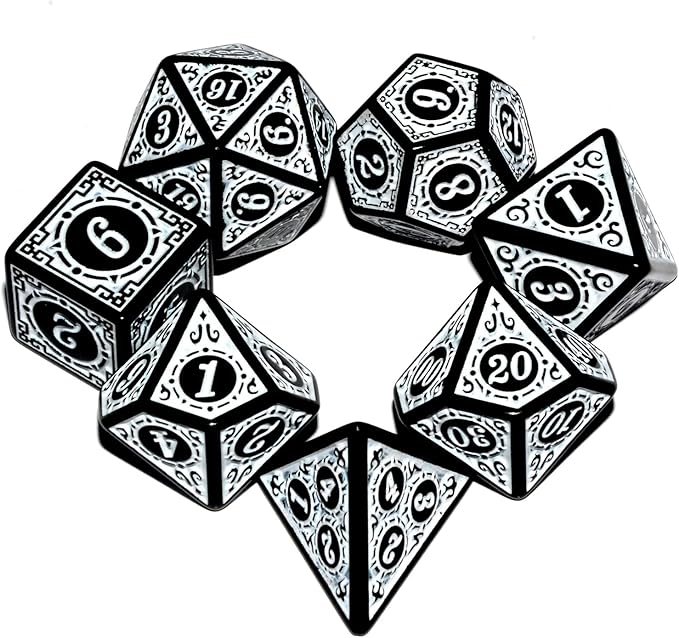 Carving in White Black DND Dice Set for Board Game
