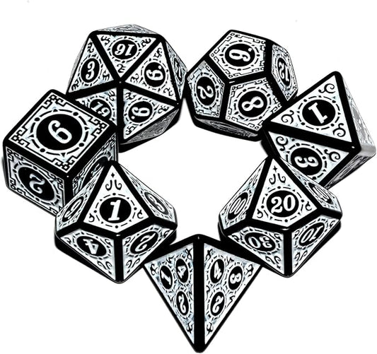 Carving in White Black DND Dice Set for Board Game