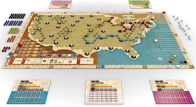 Ride The Rails, Core Strategy Board Game, 3 to 5 Players, 1 Page of Rules, Quick 60 Minute Play Time, Ages 14 and Up