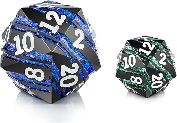 Large D20 Metal DND Dice DNDND 33mm Metal Dice with Gorgeous Gift Box for Dungeons and Dragons (Blue Stripe)