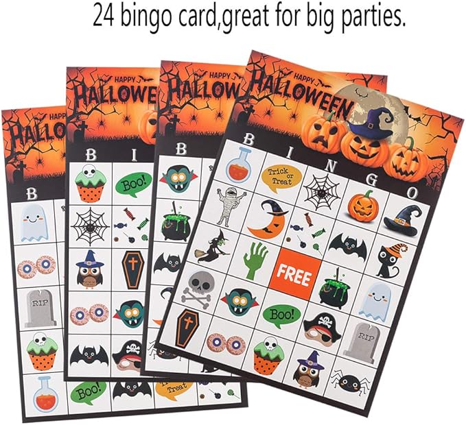 MISS FANTASY Halloween Games Halloween Bingo Game for Kids Halloween Party Games for Kids Family Classroom Activities 24 Players Bingo Cards
