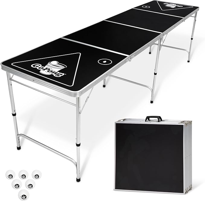 GoPong 8 Foot Portable Beer Pong / Tailgate Tables (Black, Football, American Flag, or Custom Dry Erase)
