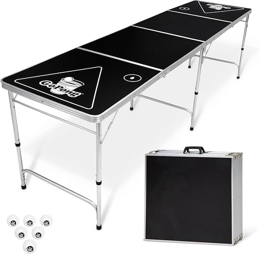 GoPong 8 Foot Portable Beer Pong / Tailgate Tables (Black, Football, American Flag, or Custom Dry Erase)