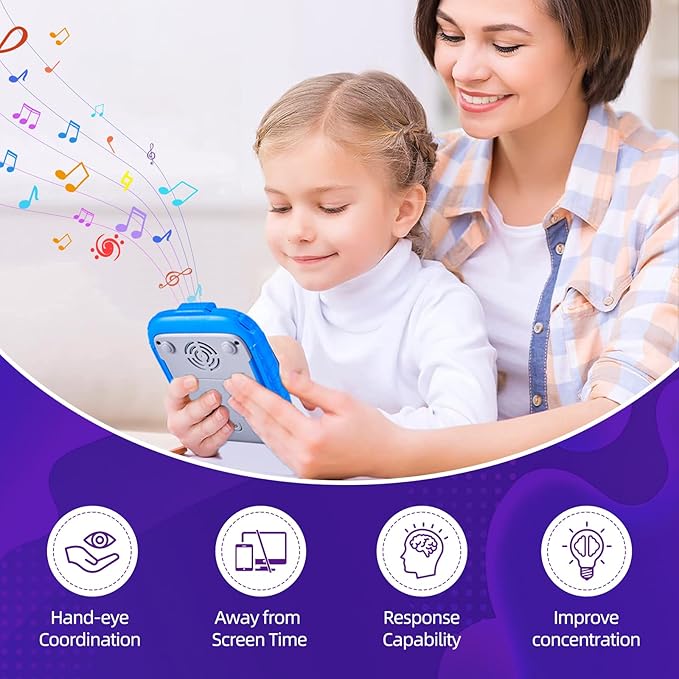 Electronic Music Rhythm Game Machine, Handheld Game for Kids, Travel Game Fast Press Push Game Fidget Toy, Autism Toy Puzzle Game with Music & Light, Toys Gifts for Boys Girls Ages 3-12 (Blue)