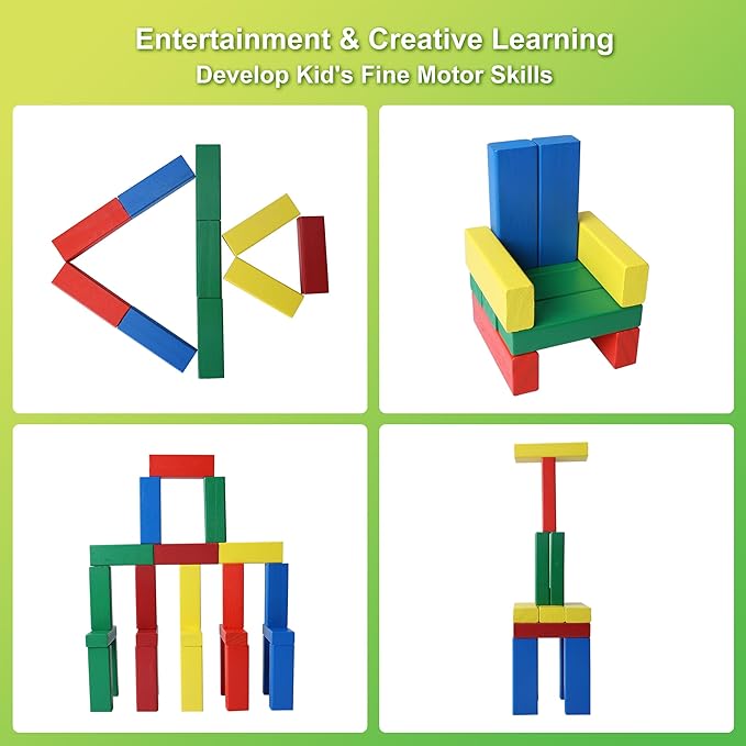 GOTHINK Tumble Tower Game for Kids and Adults, 60pcs Wooden Stacking Board Games Building Blocks for Kids and Family Games Night, Colorful Wood Balancing Blocks Game