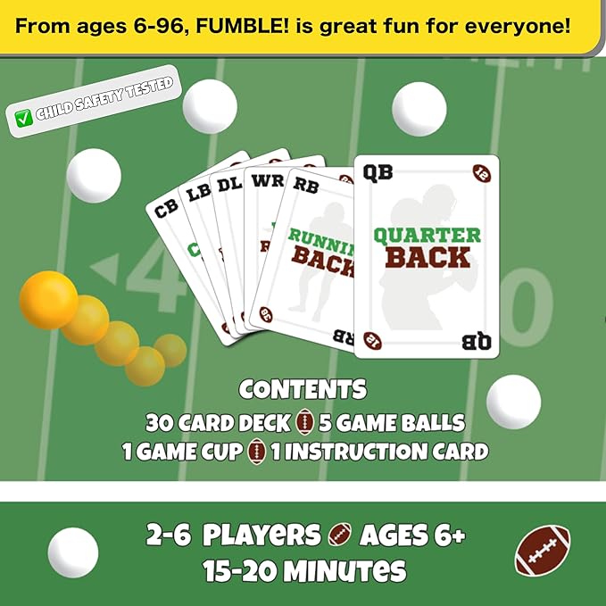 Fumble! Football Card and Pong for Adults and Kids 6+ | Cup Pong | Fun Football Card Game