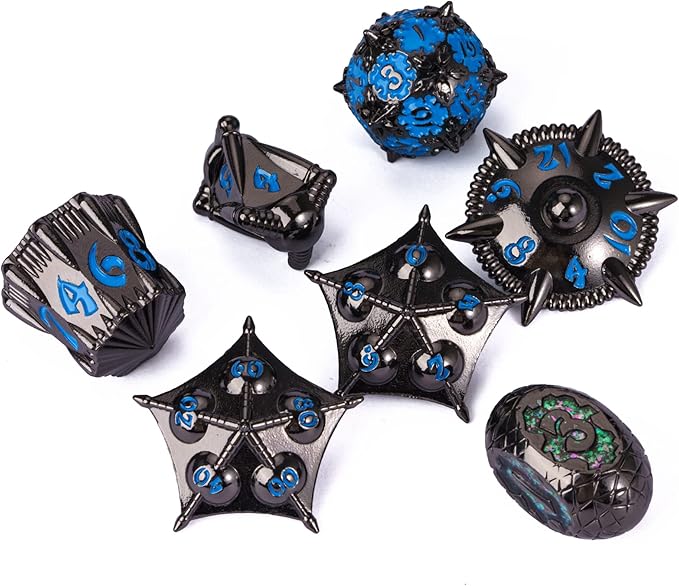 UDIXI Metal DND Dice Set, 7PCS Polyhedral D&D Dice Set Dragon d and d Dice for Dungeons and Dragons Role Playing Games and Tabletop Game (Black Blue)