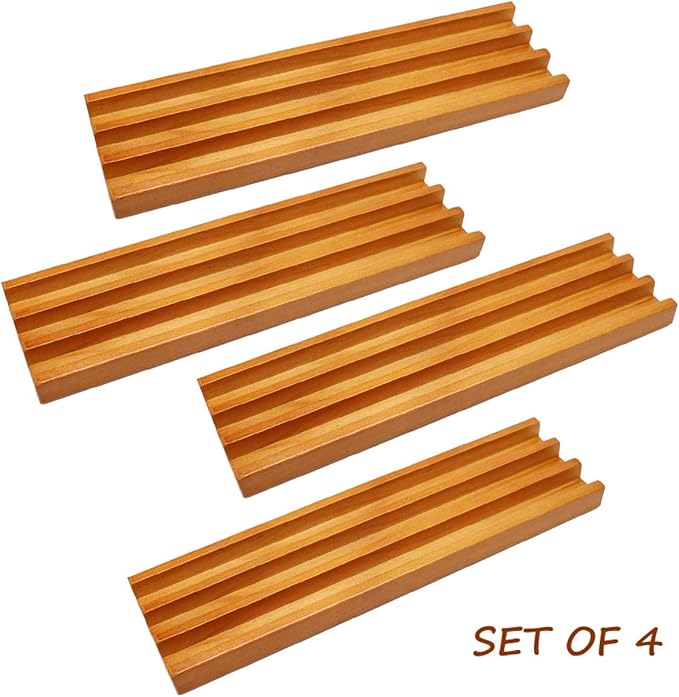 Exqline Wooden Domino Racks Trays Holders Organizer(Set of 4) - Premium Domino Tiles Holder Racks for Mexican Train Dominoes Games - Dominos NOT Included