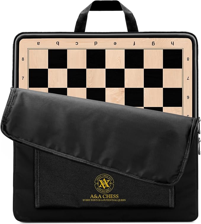 A&A 21.25" Professional Wooden Tournament Chess Board/Ebony Wood & Maple Inlay / 2.25" Squares w/Notation