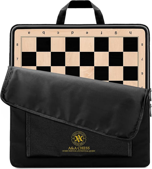 A&A 21.25" Professional Wooden Tournament Chess Board/Ebony Wood & Maple Inlay / 2.25" Squares w/Notation