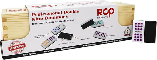 Dominos Set for Adults – Professional Double 9 Dominoes Set of 55 Tiles, Metal Spinner, Classic and Travel Board Game with Wood Case Juegos de Mesa (Black)