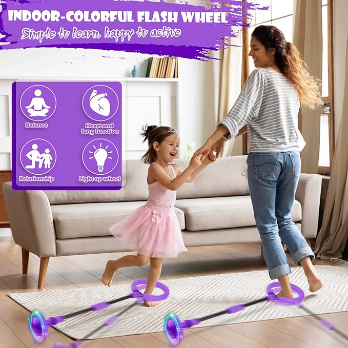 Ankle Skip Ball for Kids, Foldable Colorful Light Flash Wheel Skip Ball for Adults, Indoor Outdoor Game Toys for Kids, Gift for Girls, Boys Ages 5 6 7 8 9 10 11 12 Years Old - Purple