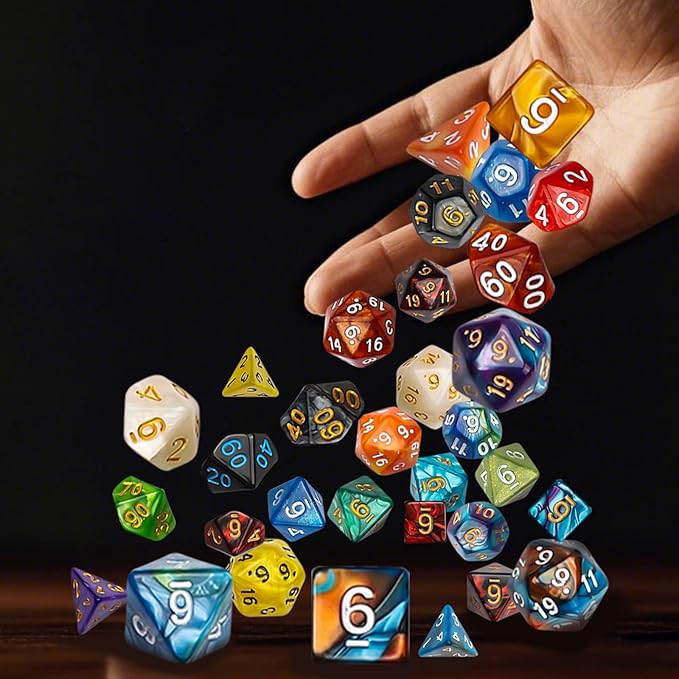 QMay DND Dice Set - 20x7 (140 Pieces) Polyhedral Dice, 20 Colors D&D Dice for Dungeons and Dragons Tabletop Role-Playing Games with 1 Drawstring Bag