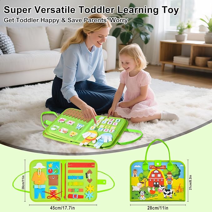 Busy Board Montessori Toy for Toddlers, Educational Activity Sensory Board Preschool Learning Fine Motor Skills Toys,Busy Book for Toddlers,Gift for Boys Girls,Travel Toys for Kids