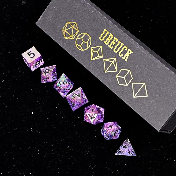 Electroplated Resin Dice Set, Resin Edge Sharp for Dungeons & Dragons RPG, MTG Board Games with Gift Box (Electroplating Purple Color)