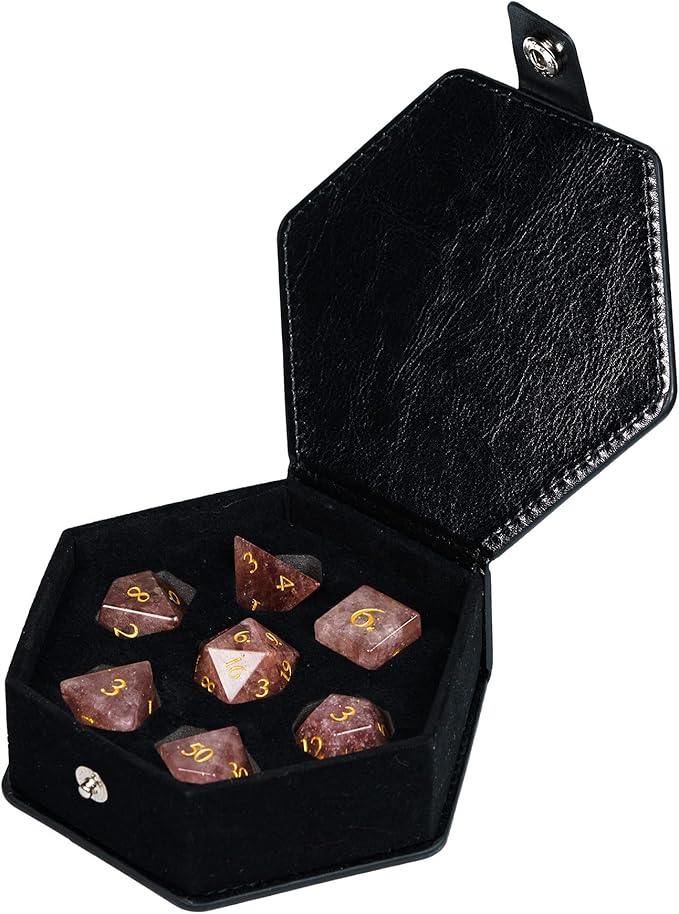 UDIXI Strawberry Quartz Gemstone Dice Set, Stone DND Dice Set for Dungeons and Dragons, D&D Dice for Role Playing Games (Strawberry Quartz)