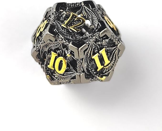 Hollow Dragon Metal Dice,Unique Dungeons and Dragons Polyhedral Dice Set for D&D TRPG,MTG,Pathfinder,Table Board Roll Playing Games D4 D6 D8 D10 D% D12 D20 (Black and Gold)